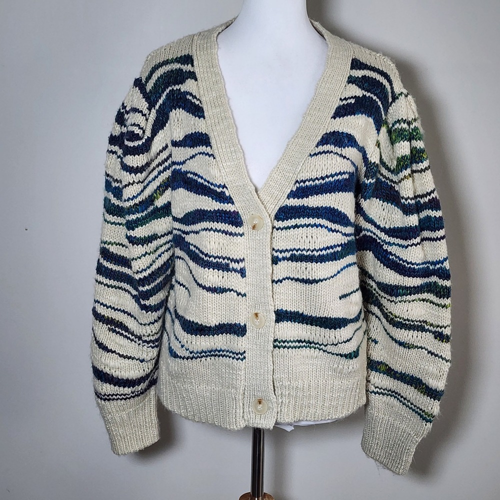 Moon River Chunky Knit Cardigan Womens Medium Wool Blend Sweater Indie Artsy